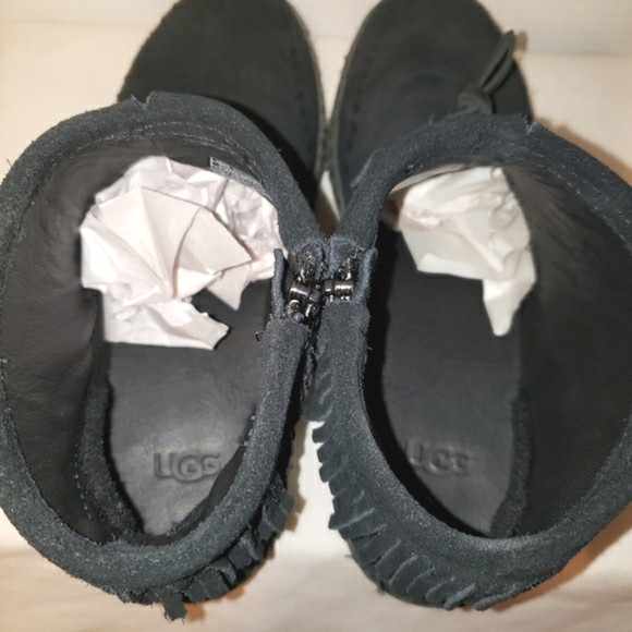 UGG Kennadi Suede Ankle Booties Boho Hard Sole Moccasins Fringe Black 8.5 - Picture 7 of 13